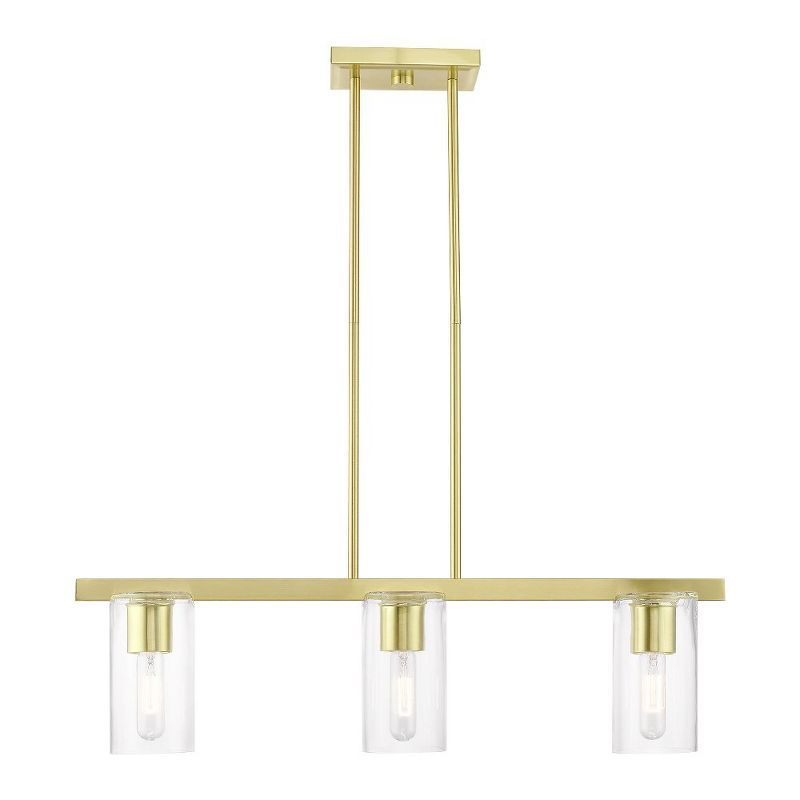 Clarion Satin Brass 3-Light Linear Chandelier with Clear Glass