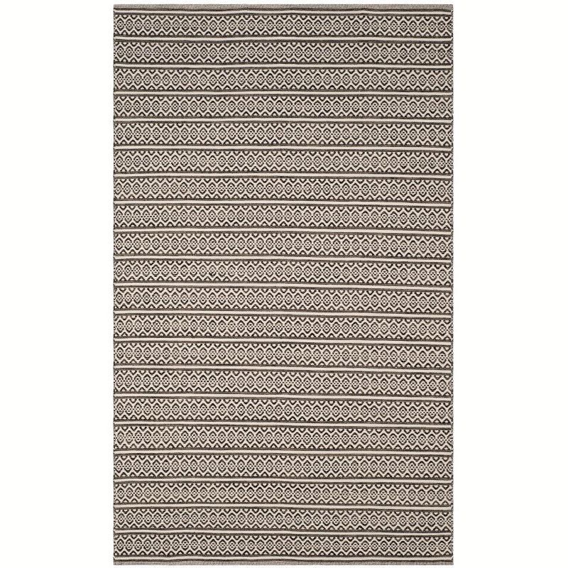 Ivory and Black Handwoven Cotton 6' x 9' Area Rug