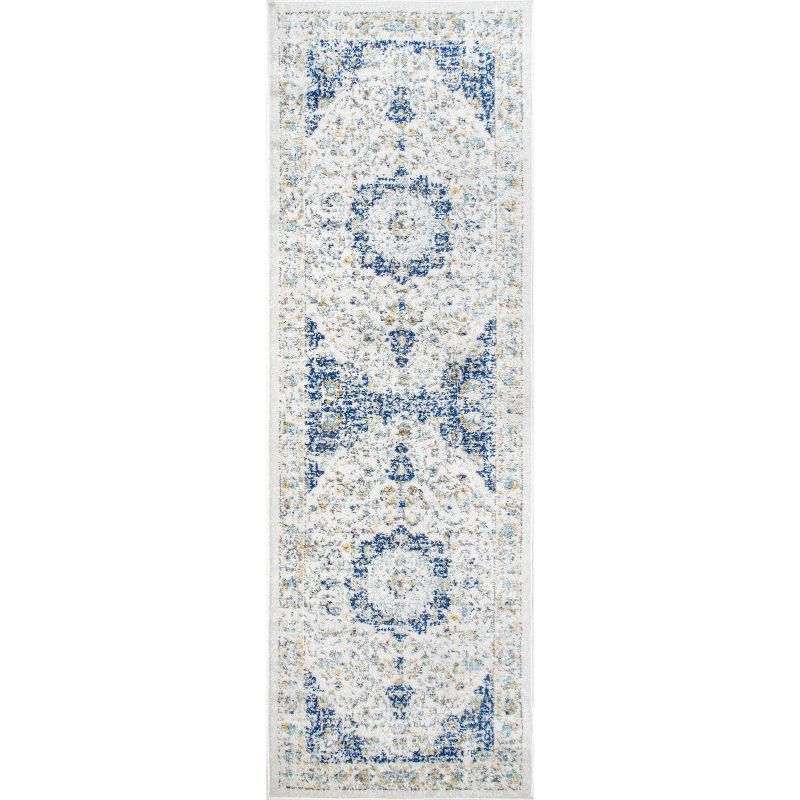 Blue Reversible Synthetic Persian Style Runner Rug, 2' 6" x 10'