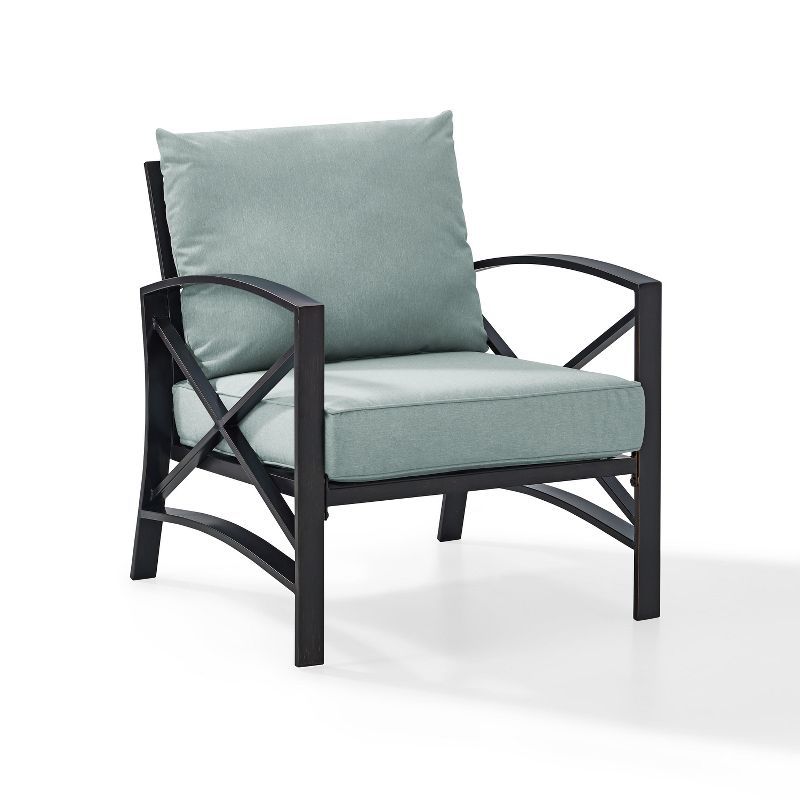 Kaplan Mist Green and Bronze Outdoor Arm Chair with Cushions