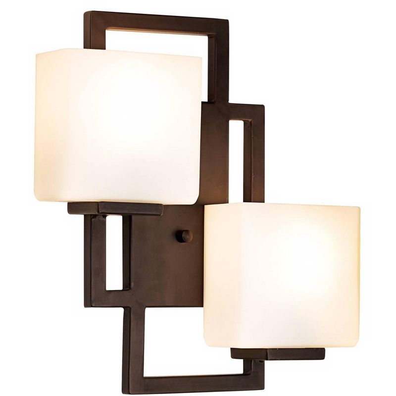 Contemporary Bronze 19" Wall Sconce with Opal Glass Shades