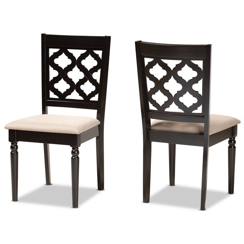 Ramiro Sand Upholstered & Dark Brown Wood Dining Chair Set