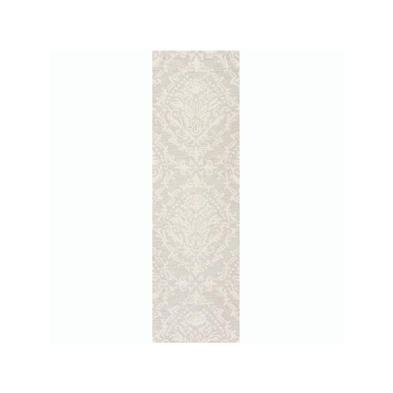 Handmade Sage and Ivory Floral Wool Tufted Runner Rug