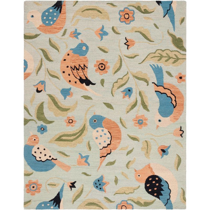 Handmade Blue Wool 8' x 10' Rectangular Floral Area Rug