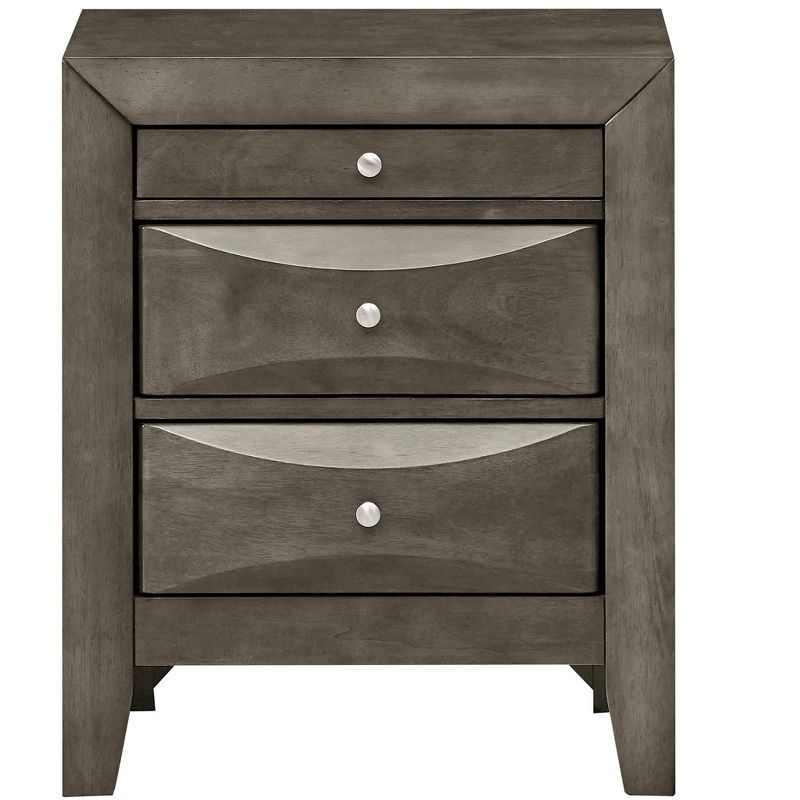 Gray Wood Veneer 3-Drawer Nightstand