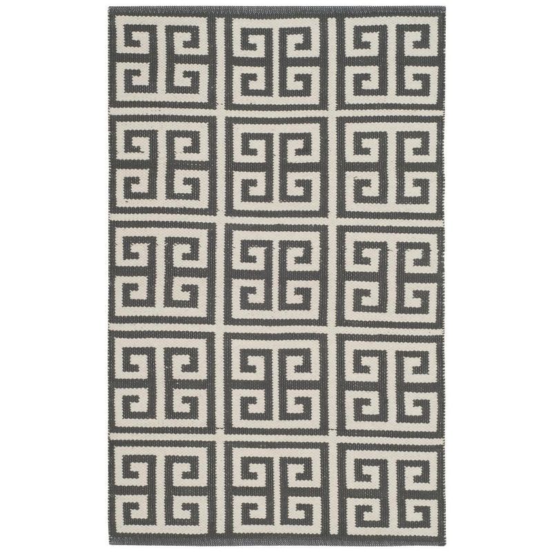 Handmade Dark Grey and Ivory Wool Cotton Reversible Area Rug