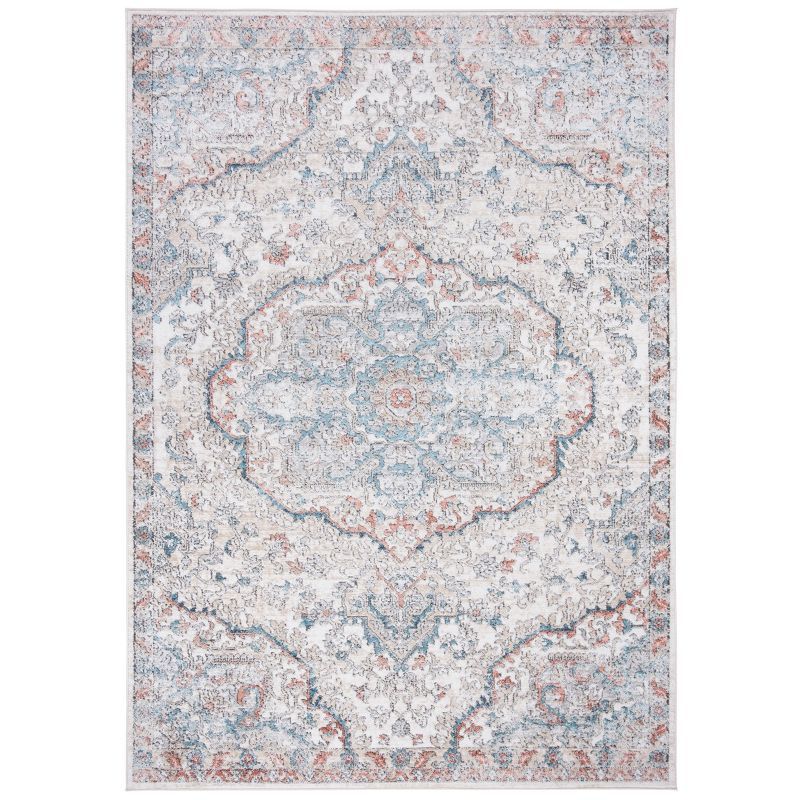 Vintage Medallion Blue and Beige 4' x 6' Synthetic Area Rug
