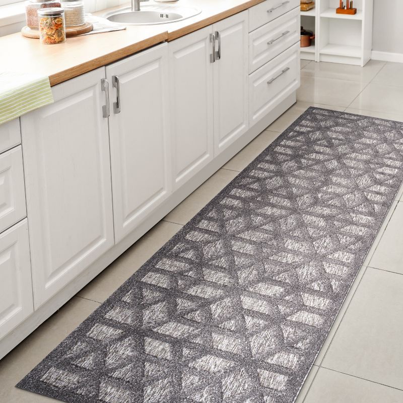 Talaia Dark Gray Geometric Synthetic Indoor/Outdoor Runner Rug