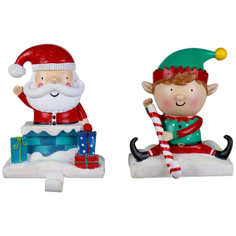 Santa and Elf Resin Christmas Stocking Holders Set