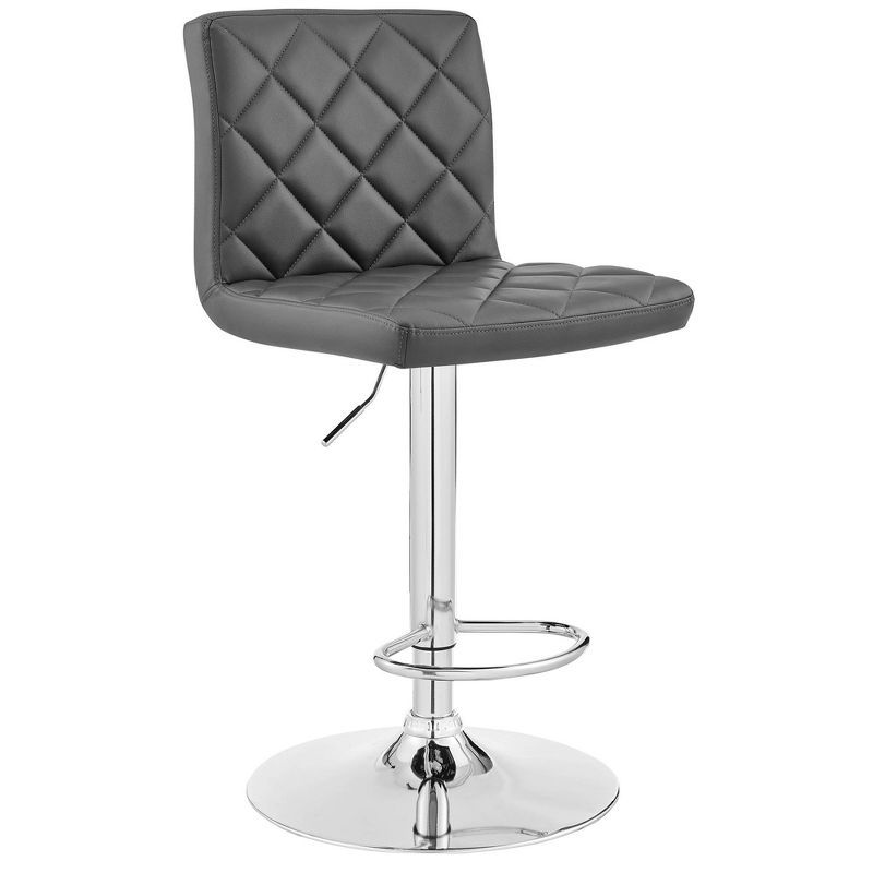 Gray Faux Leather Adjustable Swivel Bar Stool with Chrome Base