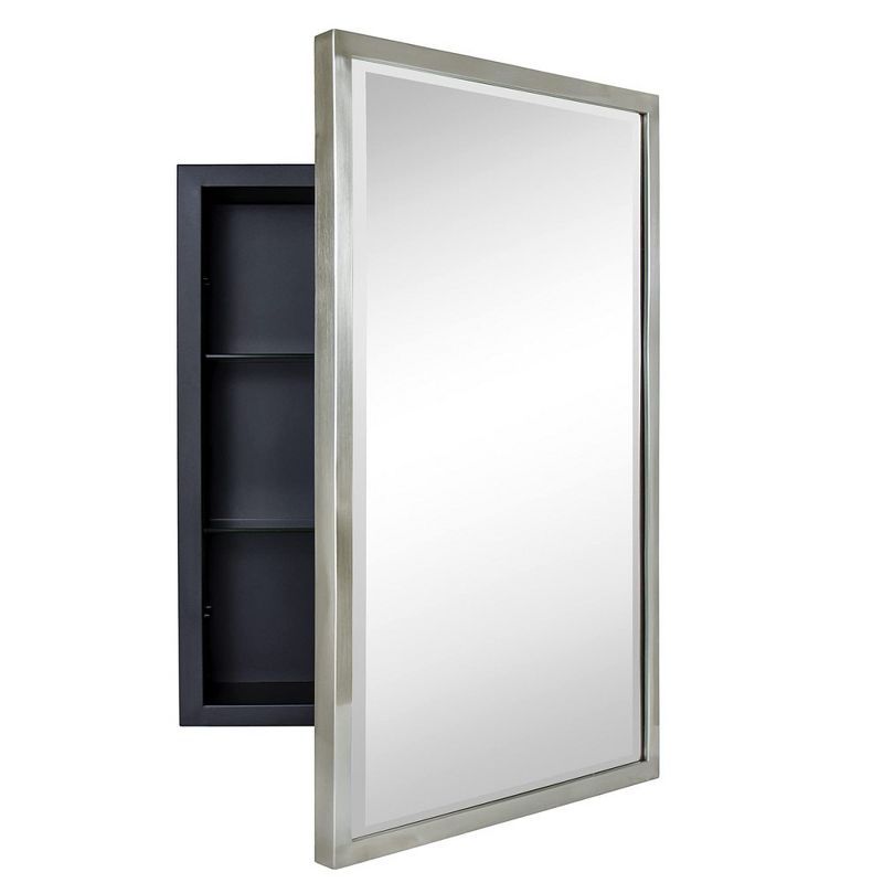 Brushed Nickel Rectangular Recessed Medicine Cabinet with Mirror