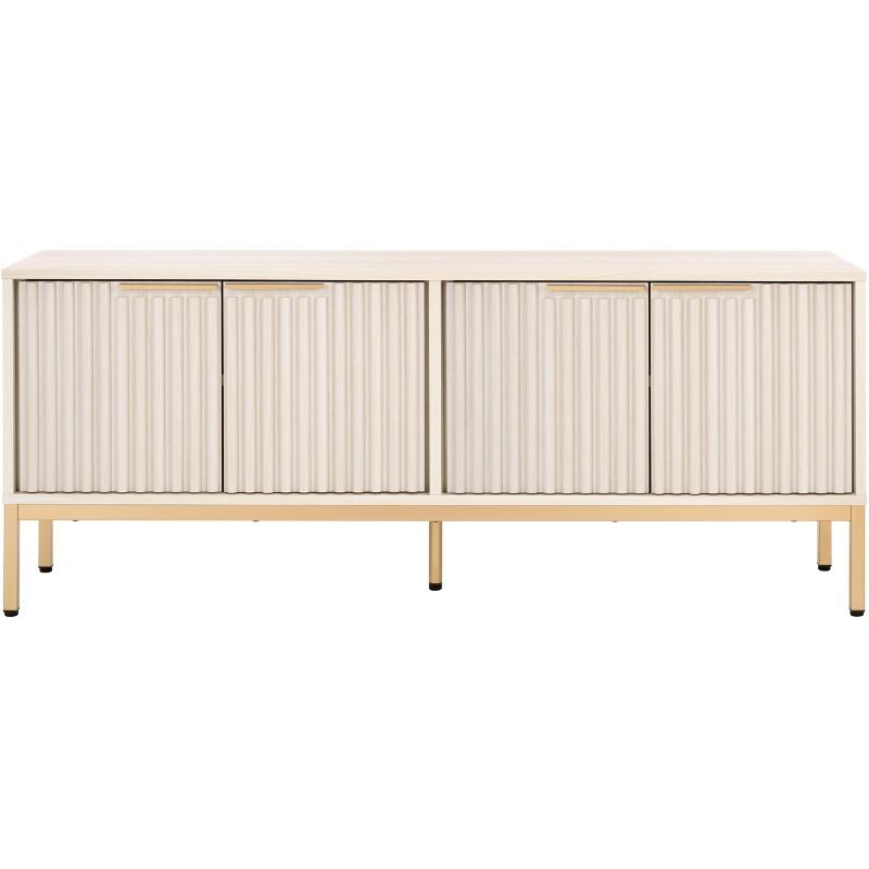 Bleached White and Gold 61" Media Stand with Cabinet
