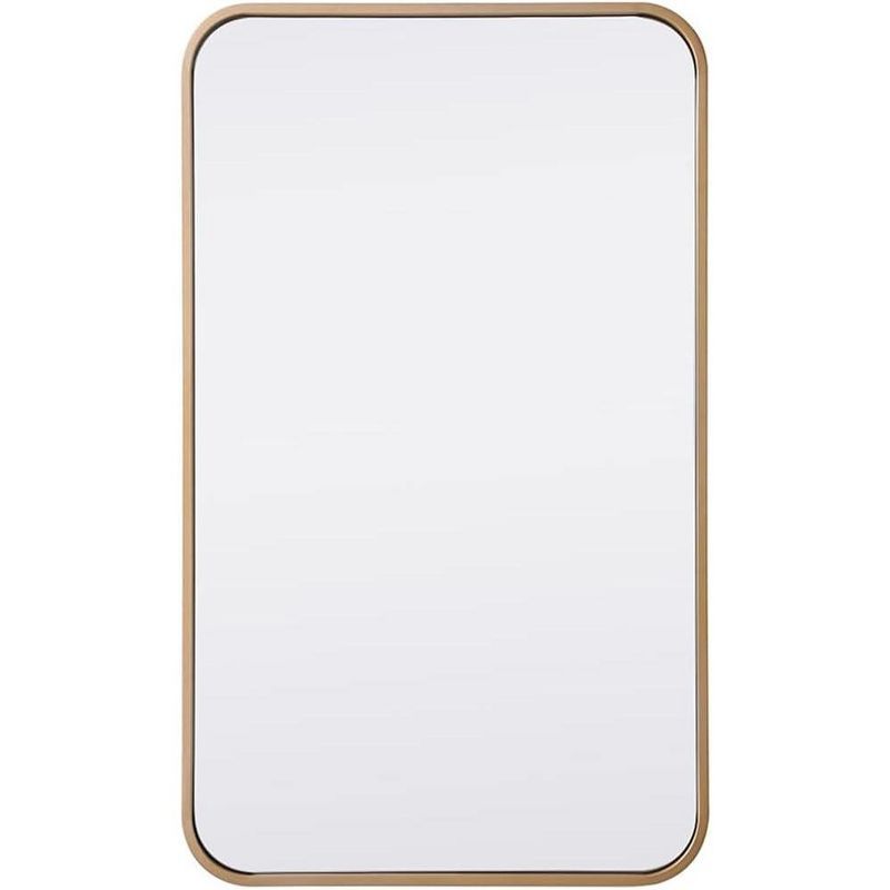 Modern Gold Rectangular Metal Vanity Mirror with Rounded Edges
