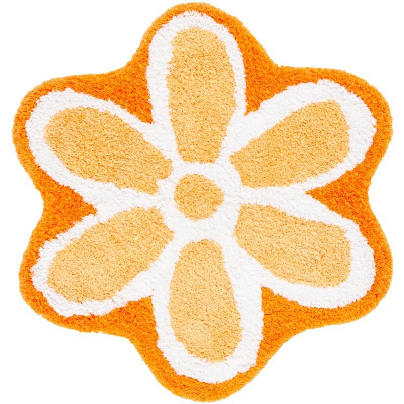 Ivory and Orange Floral Tufted Round Wool Rug