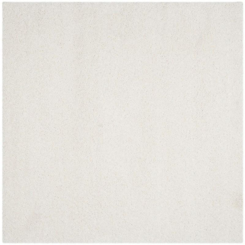 White 4' Square Synthetic Shag Area Rug