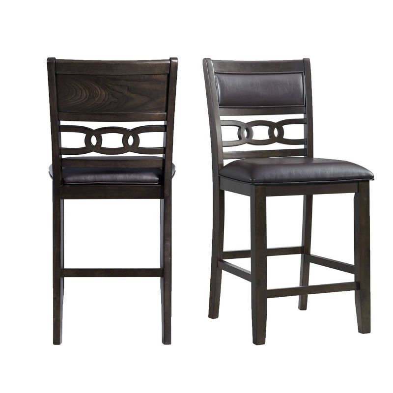 Walnut Finish Faux Leather Upholstered Counter Stools, Set of 2