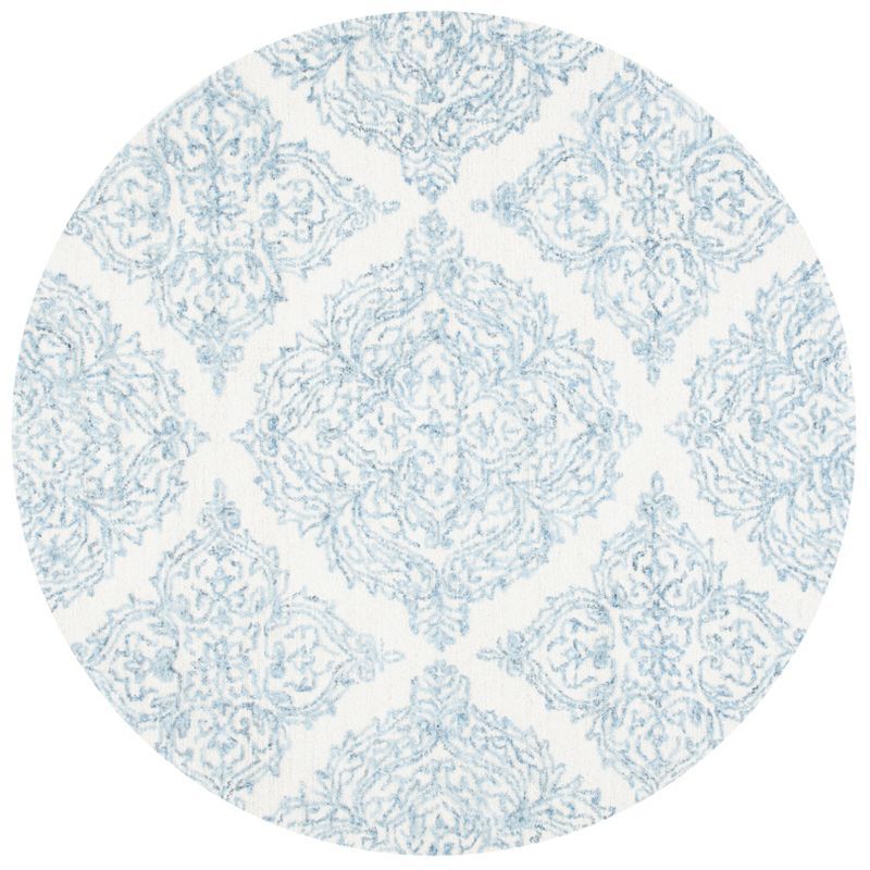 Ivory and Blue Round Tufted Wool Area Rug, 6'