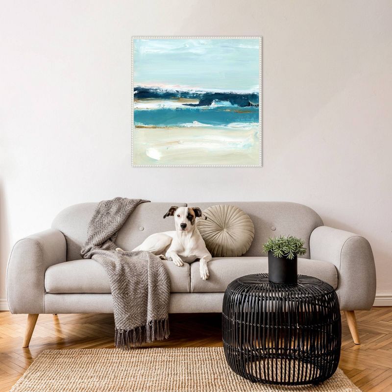 The Calm Before II Abstract Coastal Canvas Art with White Frame