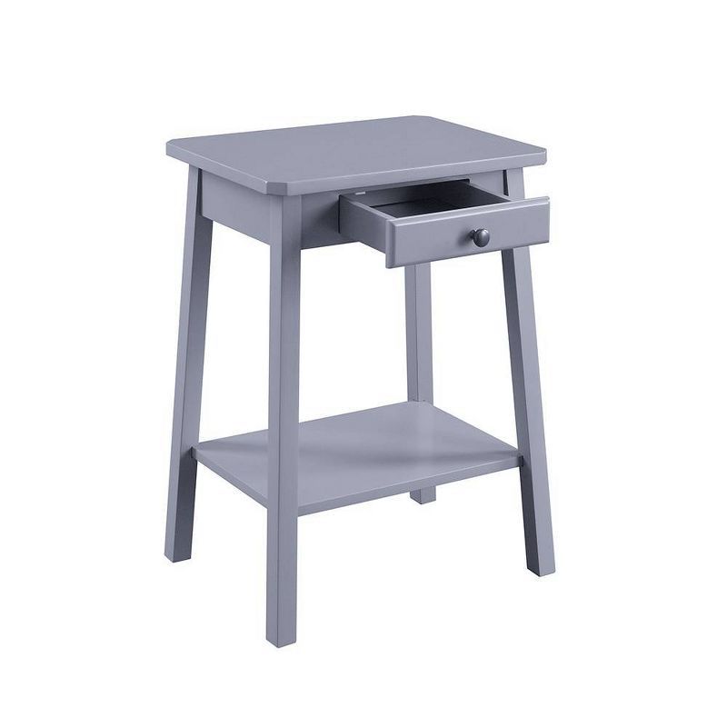 Gray Wood Accent Table with Storage Drawer and Shelf