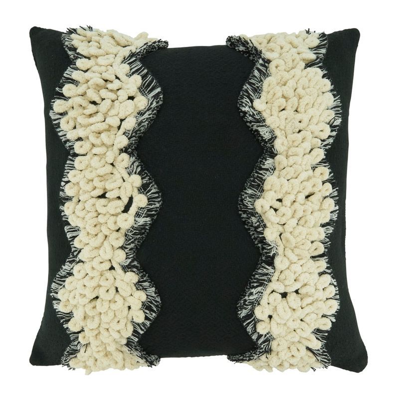 Black and White Yarn Lace Appliqué Cotton Throw Pillow