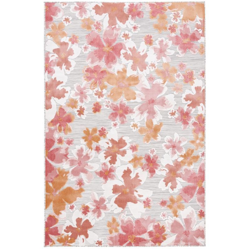 Gray Floral 4' x 6' Easy-Care Synthetic Area Rug