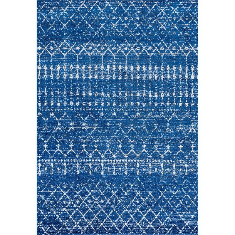 Reversible Moroccan Trellis 6' Square Blue Synthetic Rug