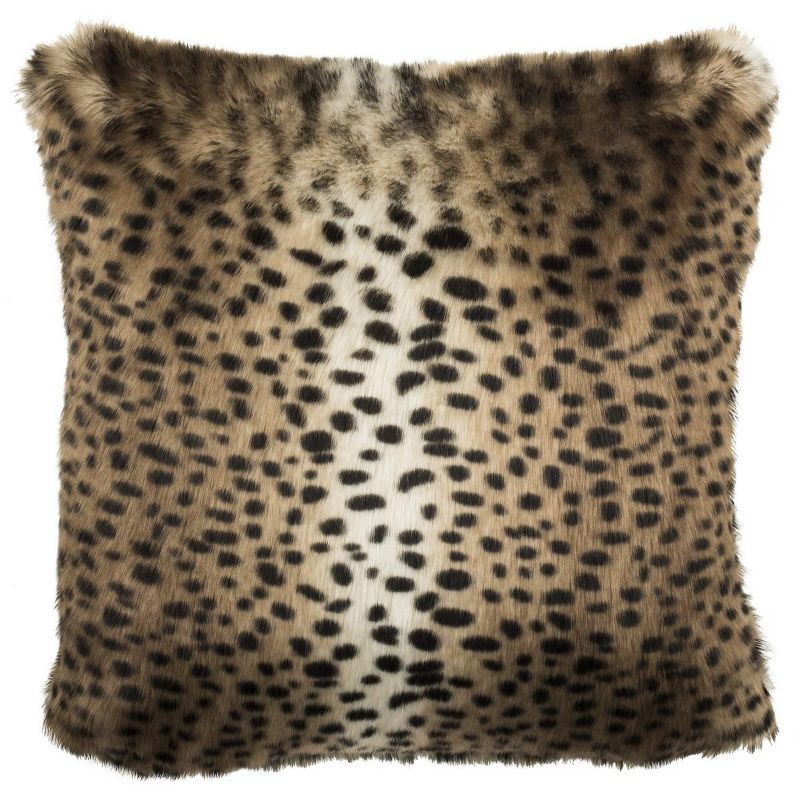 20'' Brown Faux Leopard Feather Throw Pillow