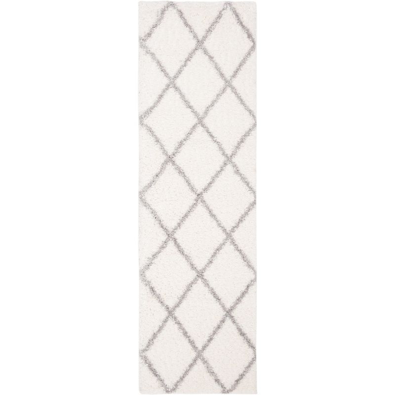 Cream and Grey Synthetic Hand-Knotted Shag Rug 27"x10"