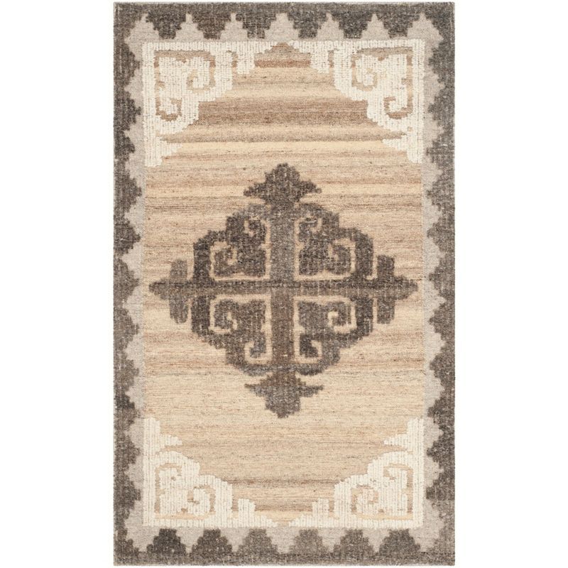 Beige Hand-Knotted Wool Accent Rug 3' x 5' - Non-Slip Base