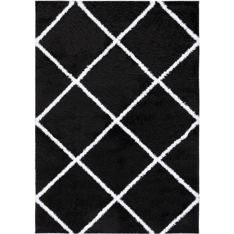 Black and White Geometric Shag Area Rug 6'7" x 8'7"