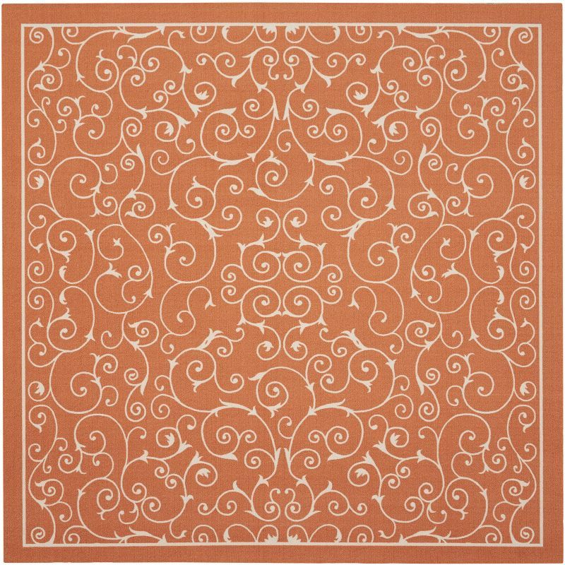 Playful Floral Vines Orange Square Indoor/Outdoor Rug