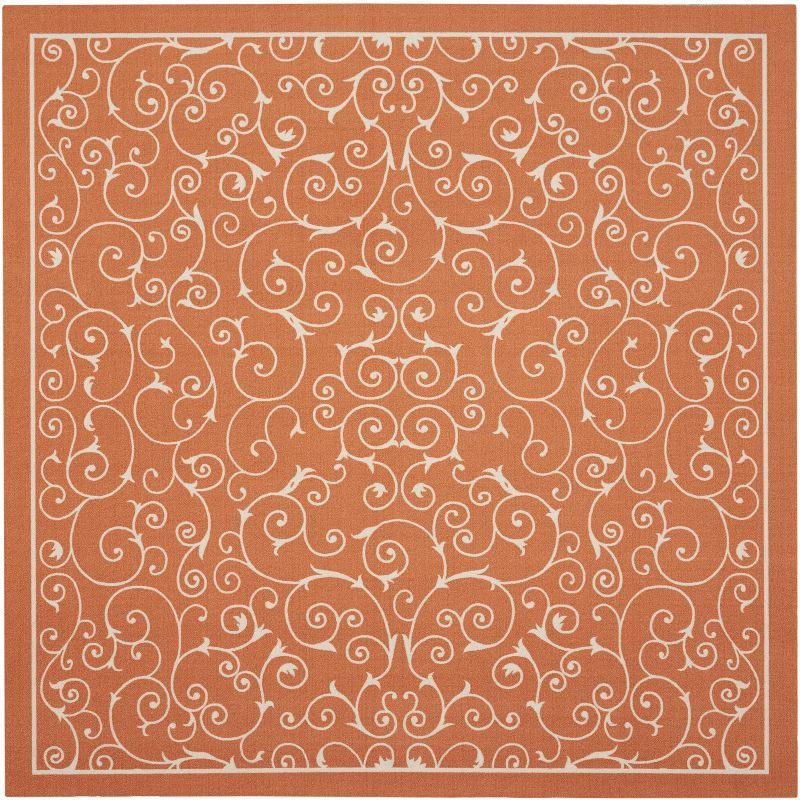 Playful Floral Vines Orange Square Indoor/Outdoor Rug