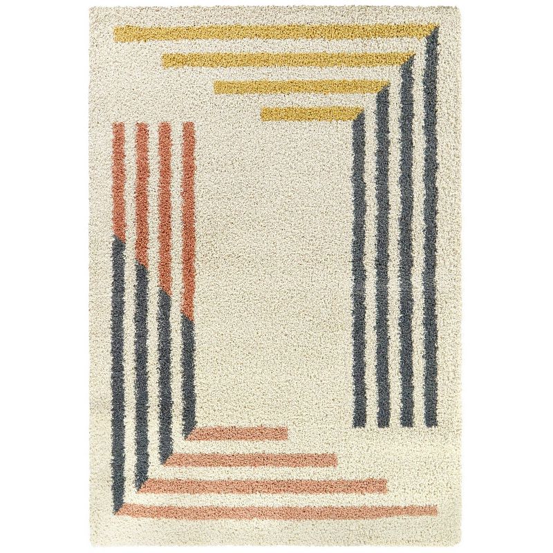 Cream Rectangular Shag Kids' Rug with Modern Border