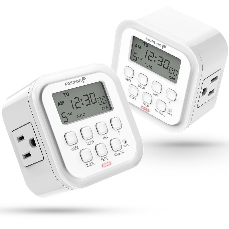 Fosmon White Digital Programmable Timer Outlet, 2-Pack