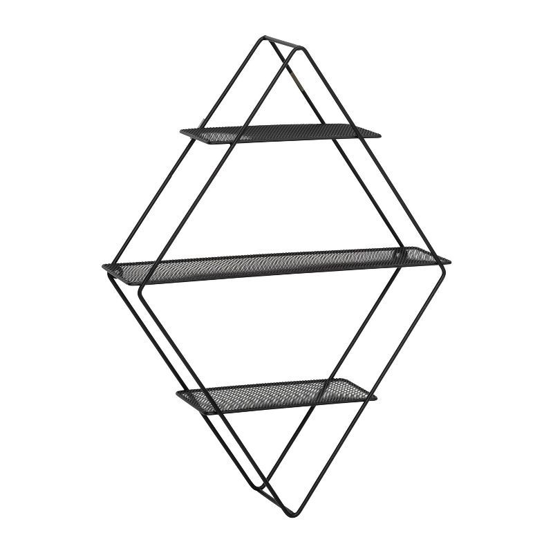 Black Geometric Steel 3-Tier Floating Wall Shelf