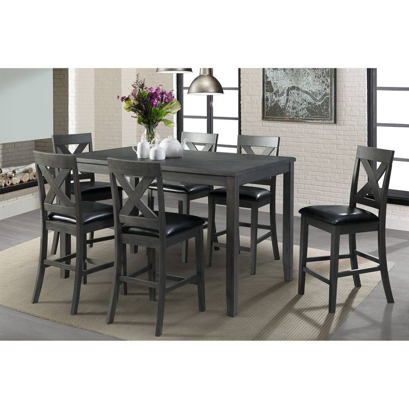 Alexa Gray 7-Piece Counter Height Dining Set with Faux Leather Upholstered Chairs