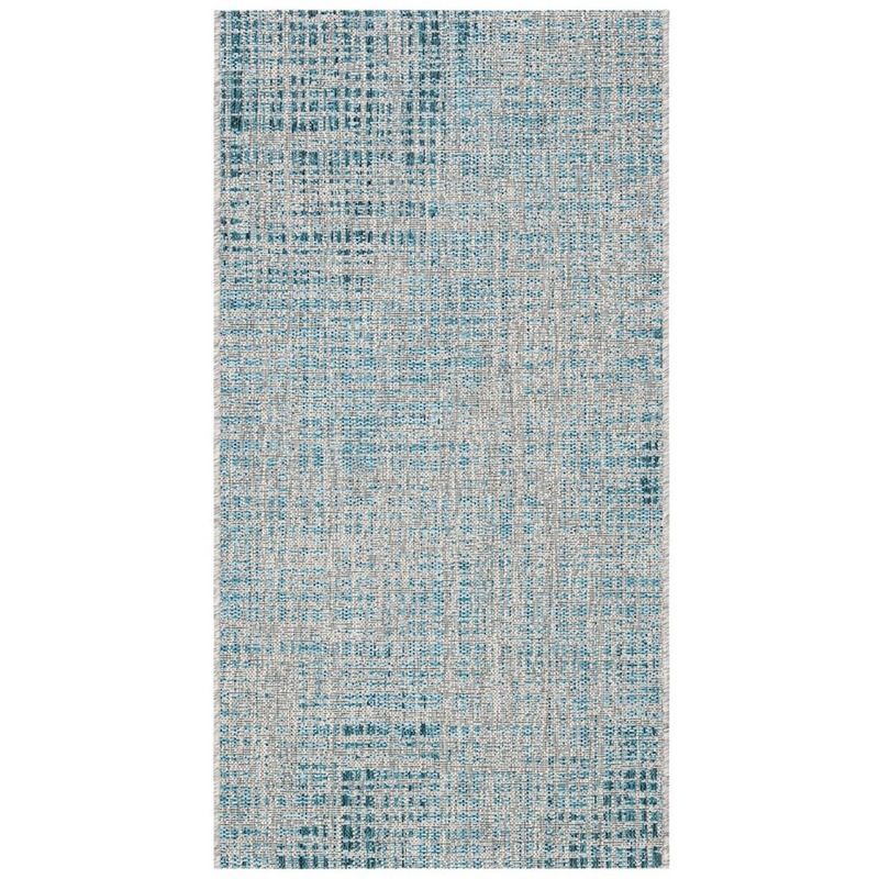 Easy-Care Grey/Blue Synthetic Flat Woven Indoor/Outdoor Rug