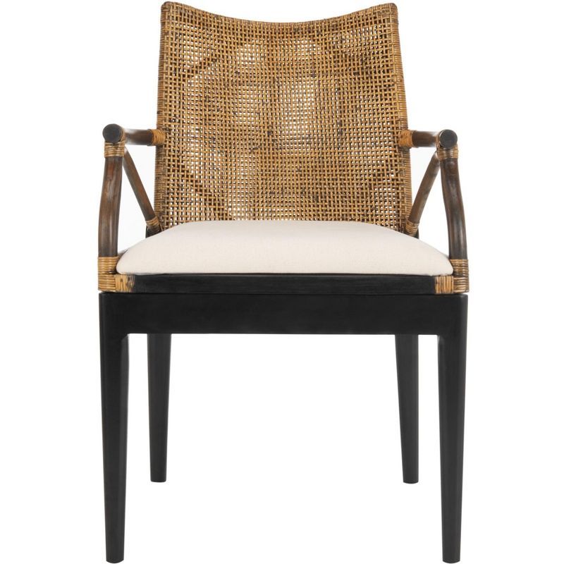 Gianni Transitional Rattan and Mahogany Arm Chair in Brown/Black