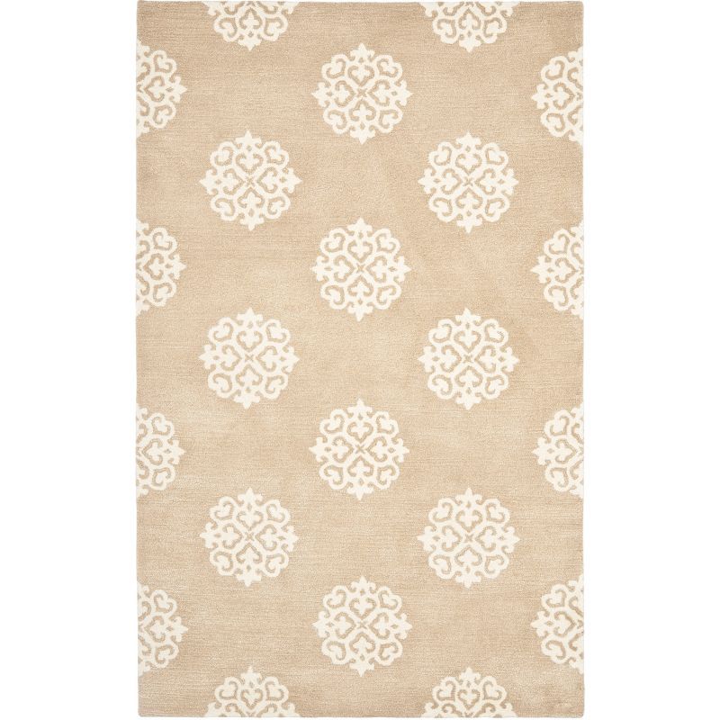 Beige and Ivory Tufted Wool and Viscose Area Rug, 9' x 12'