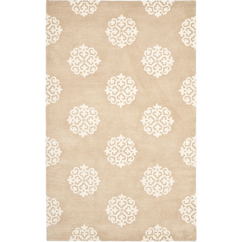 Beige and Ivory 6' x 9' Hand-Tufted Wool and Viscose Area Rug