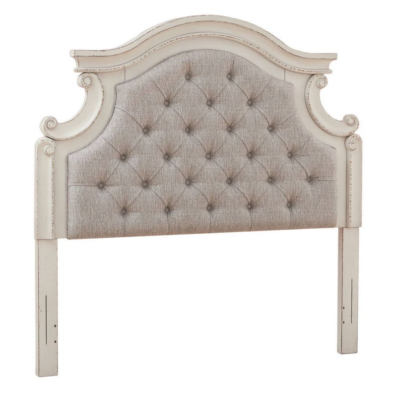 Full Beige Tufted Upholstered Wood Panel Headboard