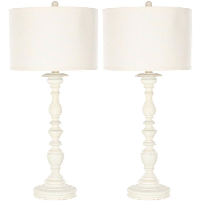 Elegant French White Candlestick Table Lamp Set in Cream