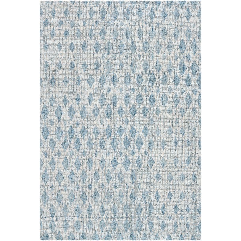 Handmade Abstract Blue Wool Rectangular Rug, 9' x 12'