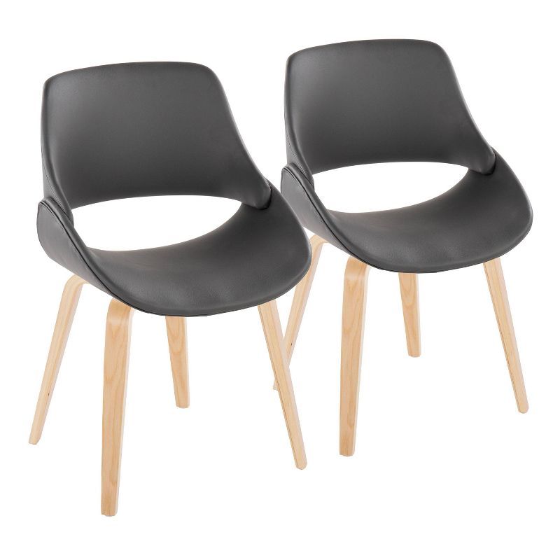 Set of 2 Grey Faux Leather and Natural Wood Side Chairs