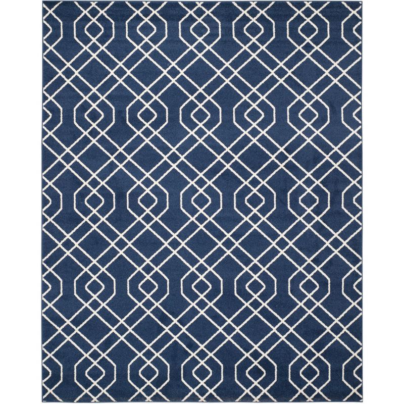 Navy and Beige Geometric 8' x 10' Reversible Area Rug