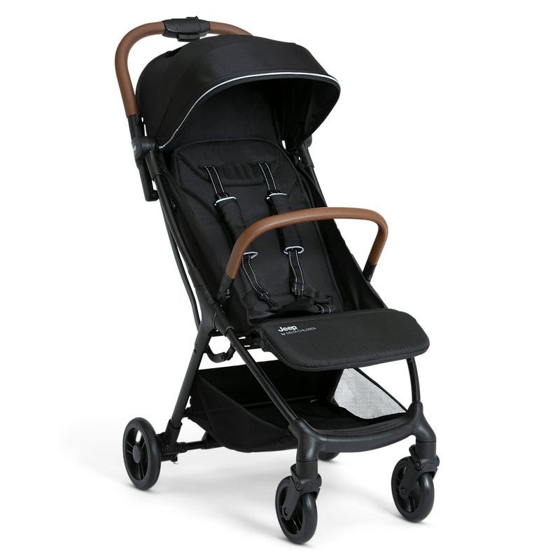 Black Compact Travel Stroller with Leatherette Handle