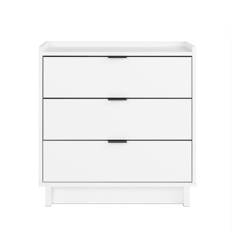 Simple White 3-Drawer Modern Nightstand with Black Handles