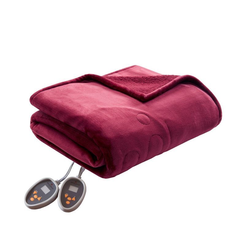 Twin Garnet Heated Plush to Berber Blanket