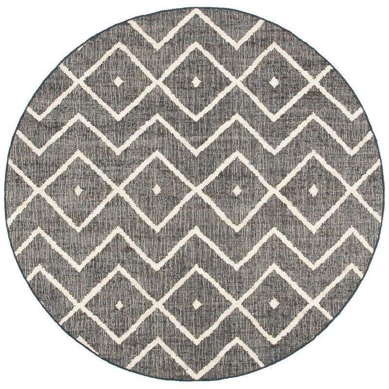 Handmade Charcoal and Natural Round Wool Cotton Rug, 3'