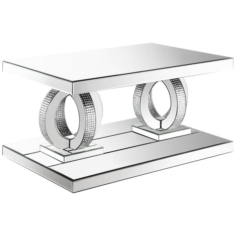 Breena Silver Rectangular Mirrored Coffee Table with Glass